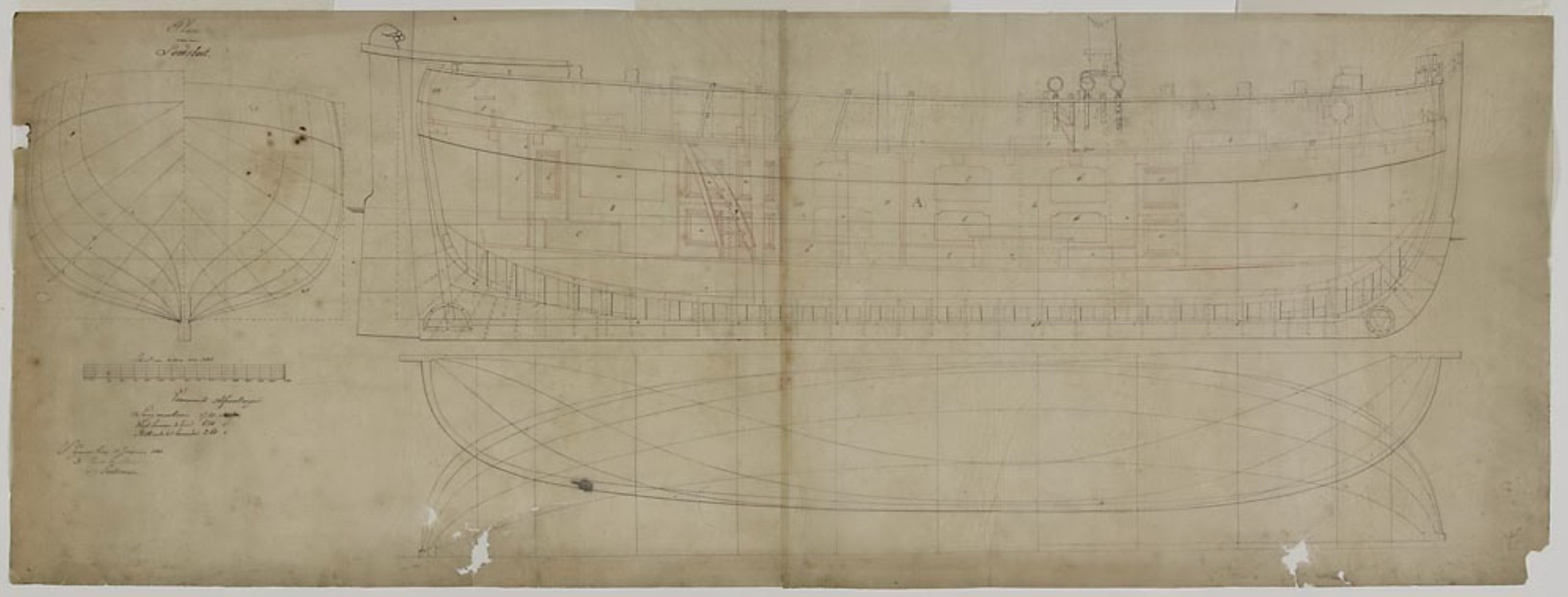 Algemeen plan en lijnenplan van een houten loodsrinkelaar (loodsboot) uit 1836.jpg