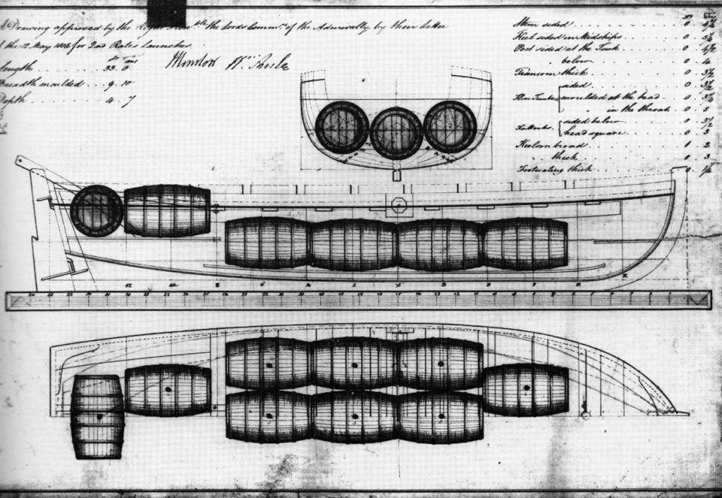 Here is a 33 foot launch specifically designed to carry 150 gallon barrels of water.  The scan is from The Boats of Men-of-War by W. E. May, p. 43..jpg