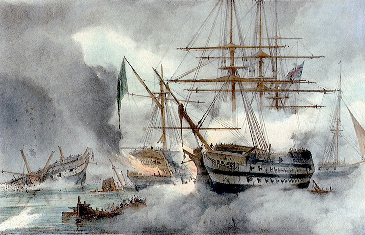 Джордж Филип Рейнагл, 18 января 1828, Битва Наварин, Английский двух Decker корабль «Дженоа».jpg