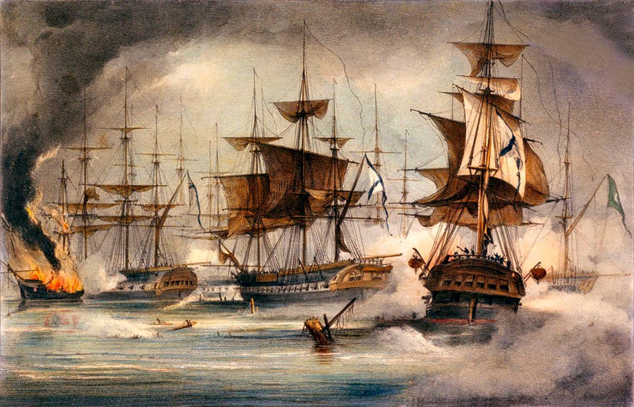 Джордж Филип Рейнагл, 18 января 1828, Битва Наварин, кораблей «Provornoy», «Talbot» и «Л 'Helene'..jpg