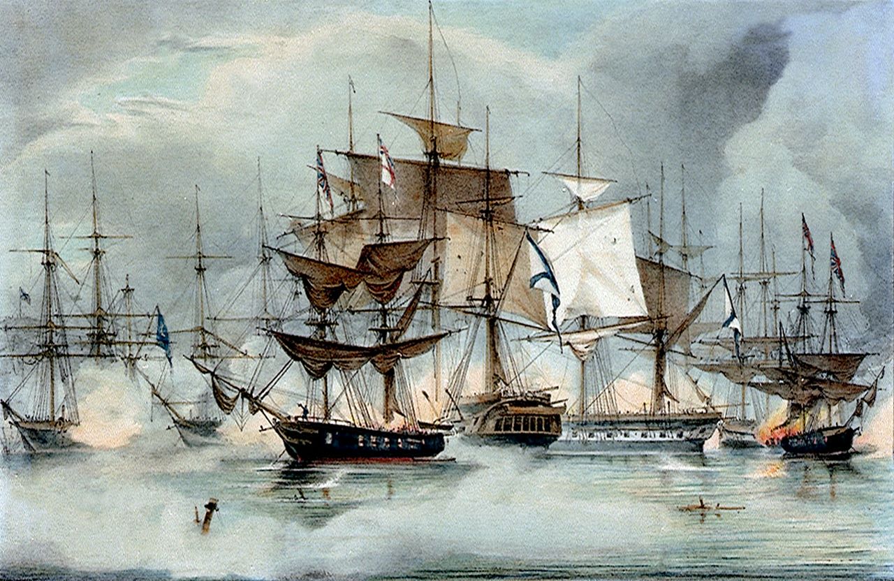 Джордж Филип Рейнагл, 18 января 1828, Битва Наварин, корабли «Москито», «Кастор» и «Константин»..jpg