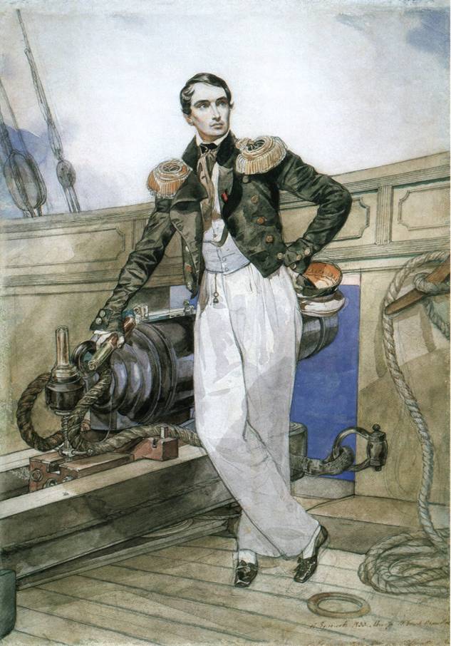 Художник Карл Брюллов -В.Корнилов на борту Фемистокла 1835.jpg