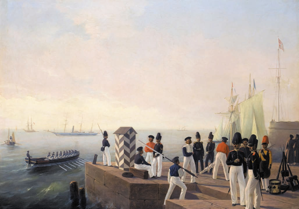 Ладюрнер А.И. Гвардейский экипаж у пристани в Петергофе. 1853.jpg