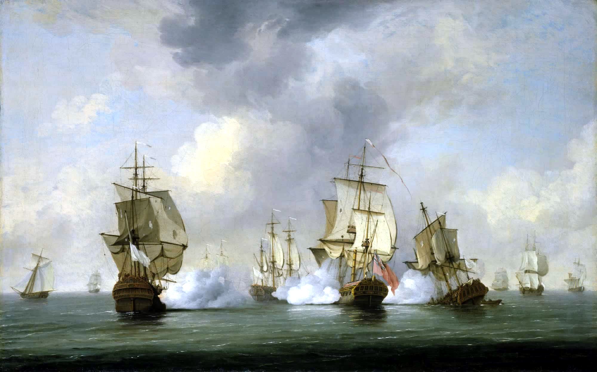Commodore Walkers Action the Privateer 'Boscawen' Engaging a Fleet of French Ships 23 May 1745.jpg