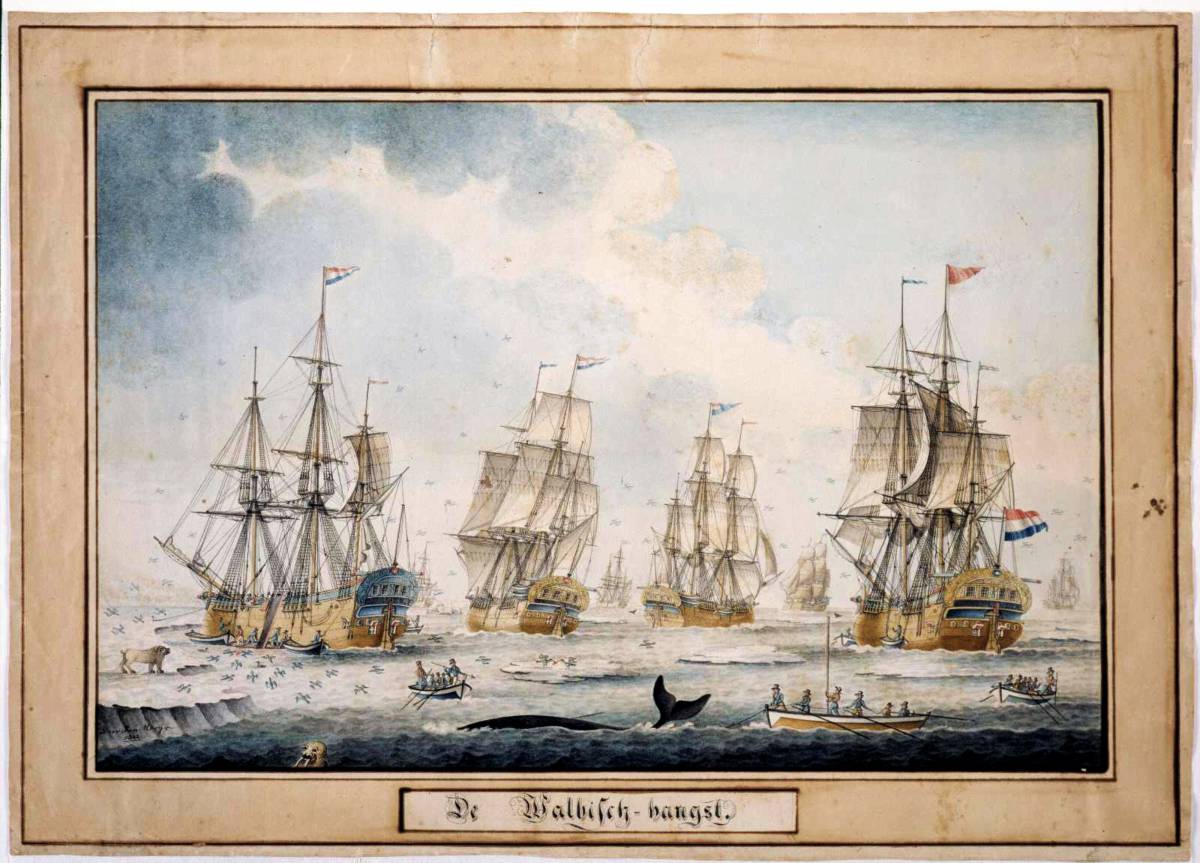 'De Walvisch-vangst' Een vloot walvisvaarders 1842.jpg