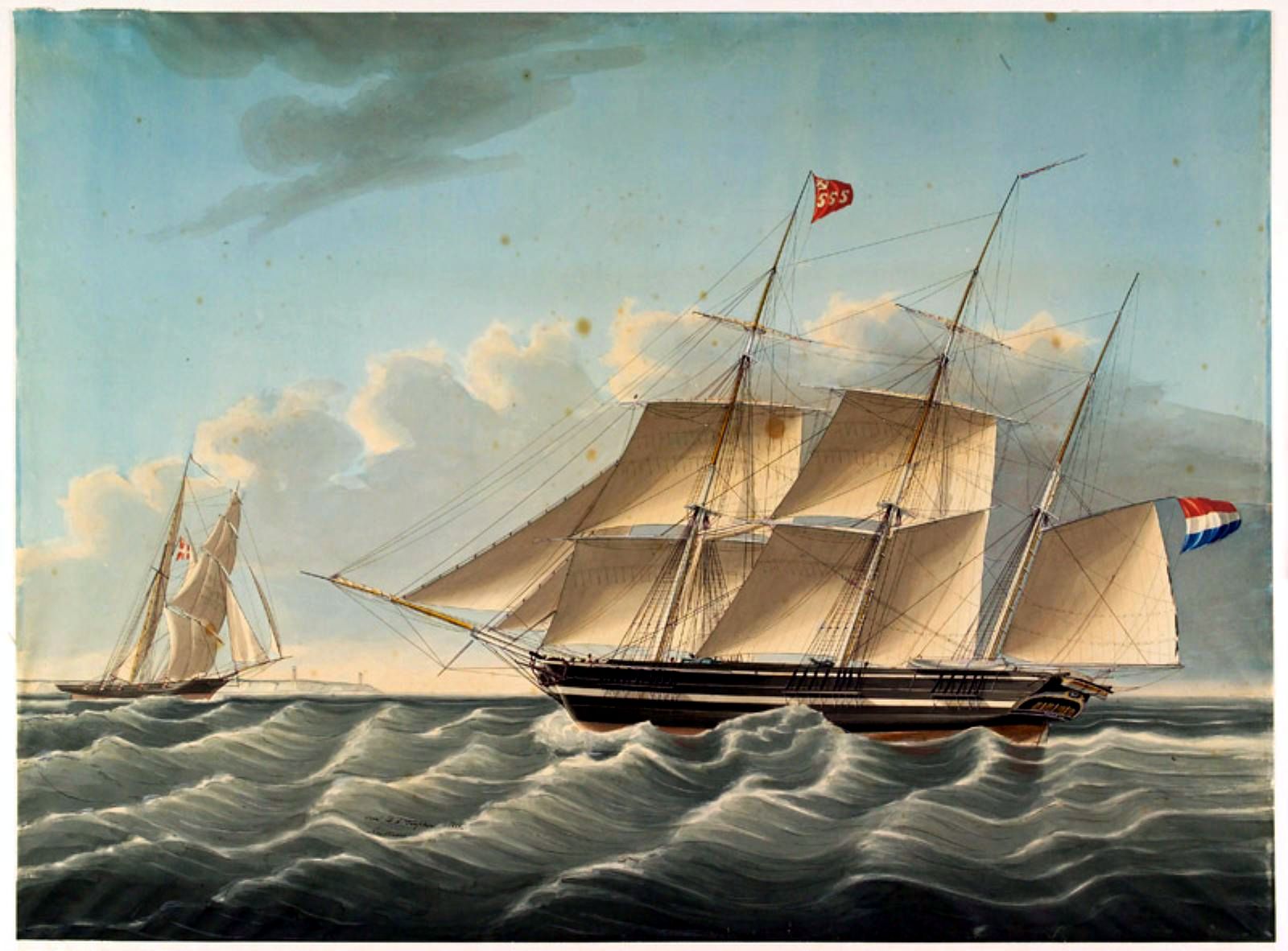 Het barkschip 'Elize' zeilend in het Kanaal. 1850г.jpg