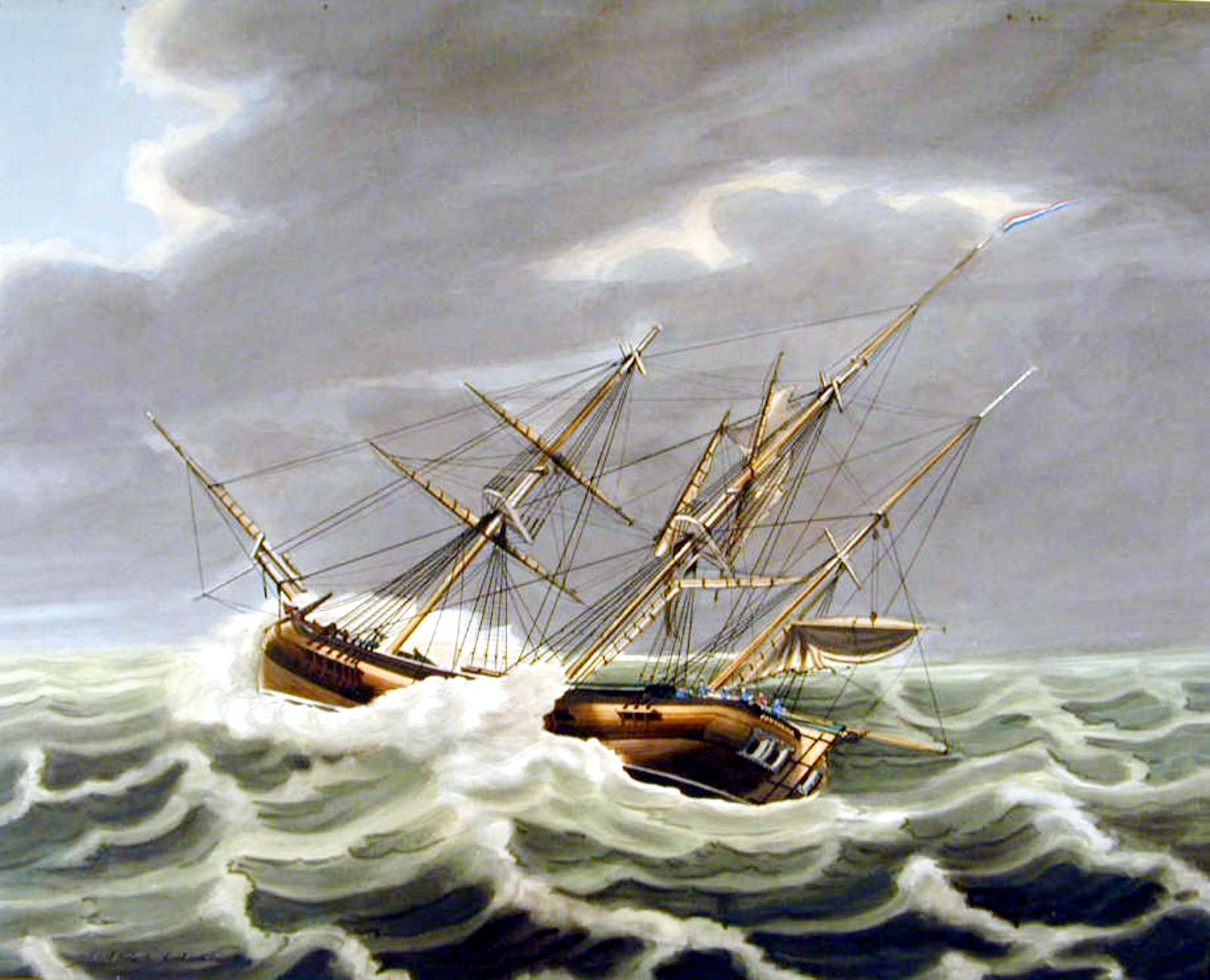 Het driemastgaljootschip 'Concordia' in een storm ter hoogte van Texel. 1836.jpg