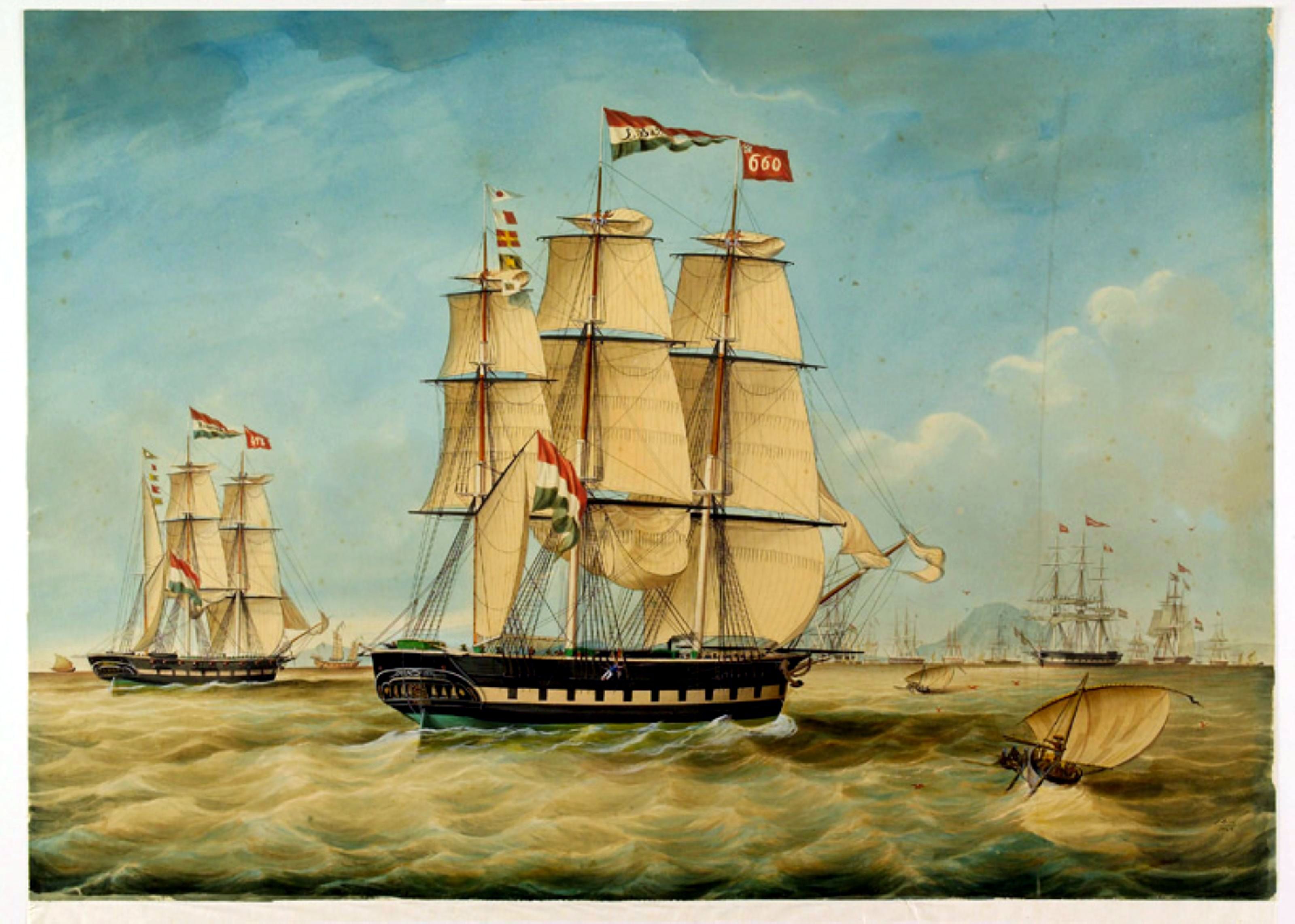 Het fregatschip 'Fanny' en het barkschip 'Zeepaard' ter rede van Batavia. 1848г.jpg