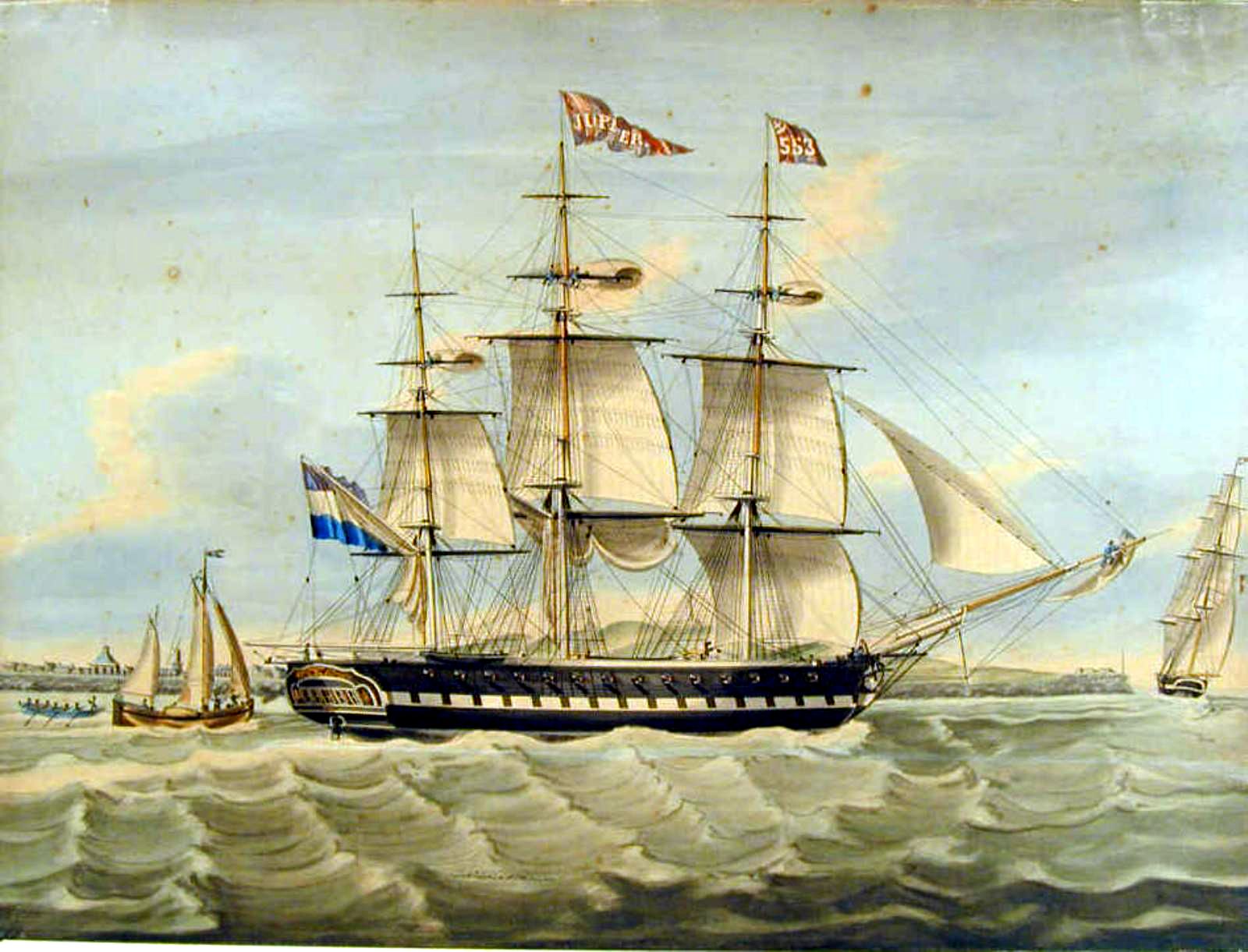 Het fregatschip 'Jupiter' het zeegat van Texel uitvarend. 1842г.jpg