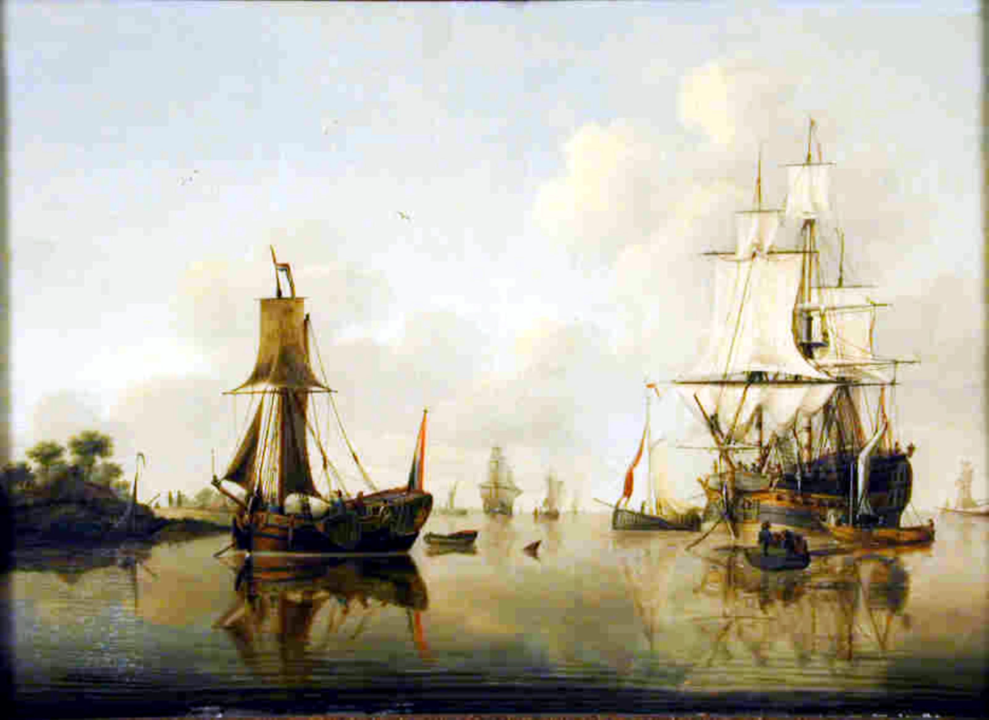 Het fregatschip Triton , een ten anker liggend spiegelpaviljoenjacht en 1709г.jpg