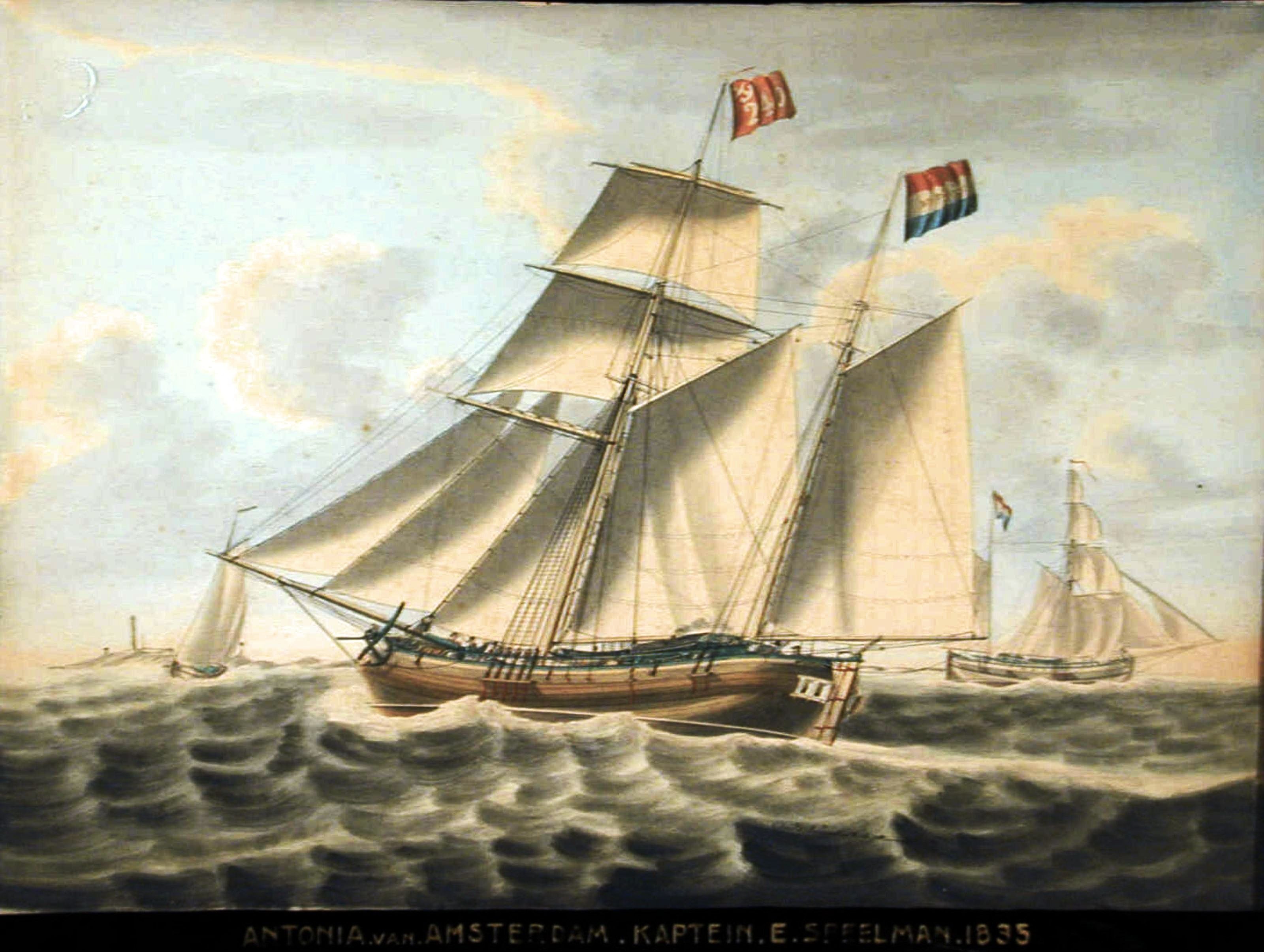 Het kofschip 'Antonia' het Marsdiep inzeilend. 1835г.jpg