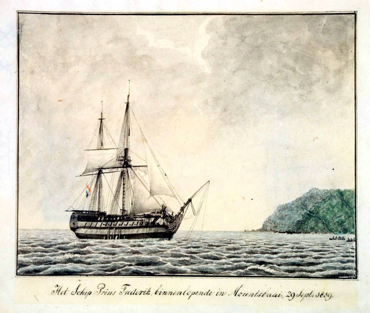 Het linieschip Zr.Ms. 'Prins Frederik' met averij Mountsbaai bij Plymouth 1819г.jpg