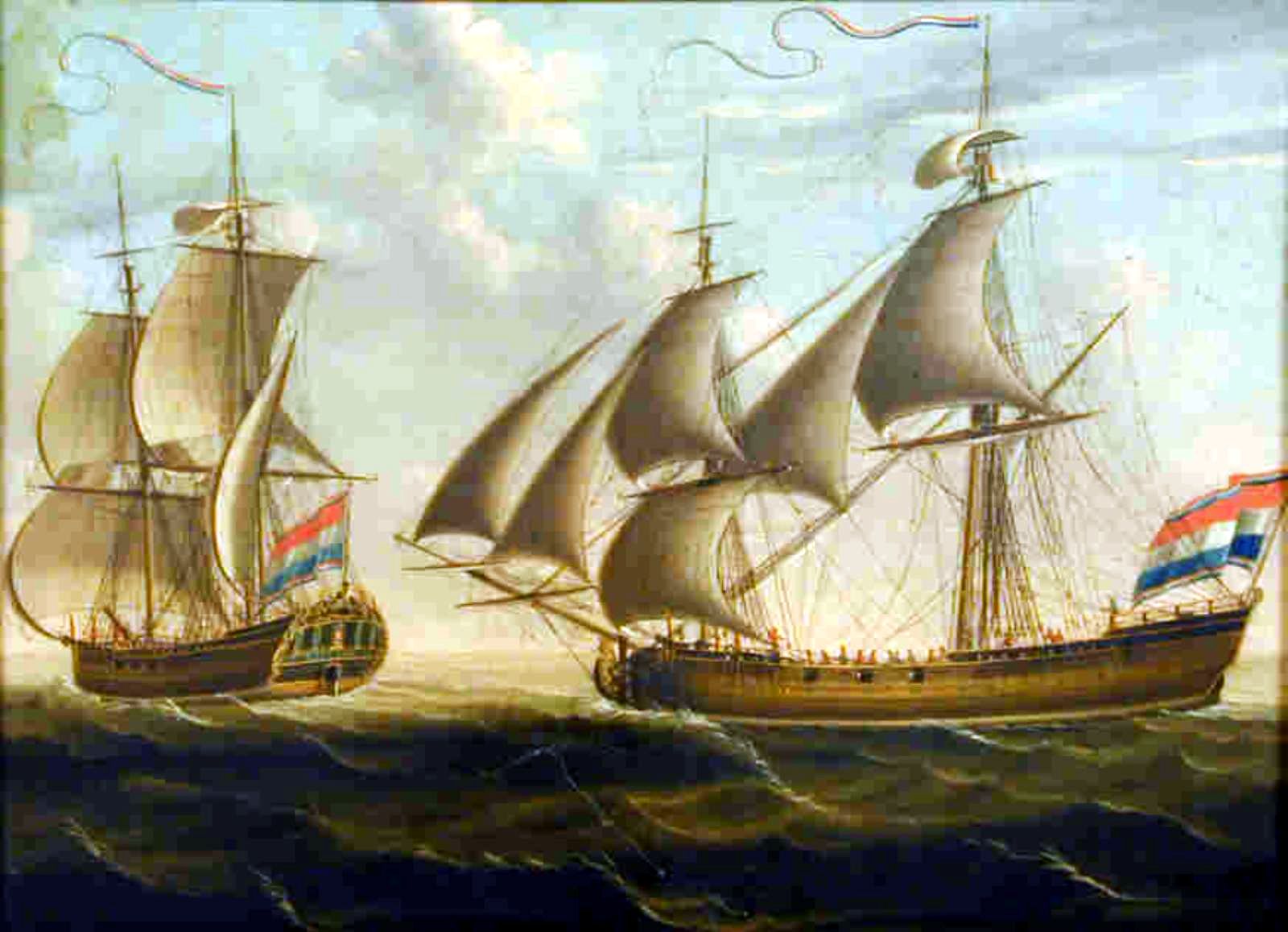 Het snauwschip Meermin van de Admiraliteit van Zeeland, tweemaal afgebeeld. 1764г.jpg