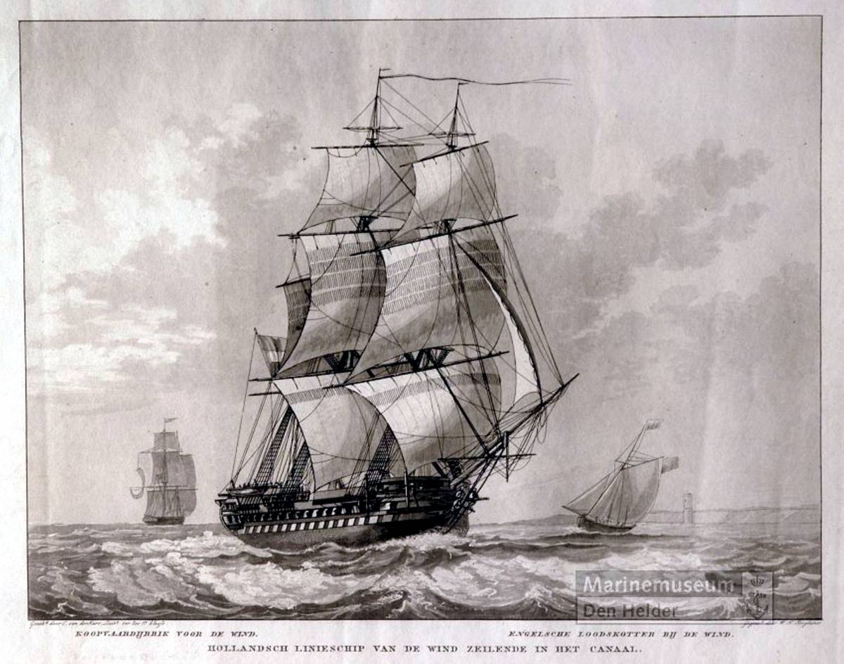 Hollandsch linieschip van de wind zeilende in het Canaal 1830.jpg