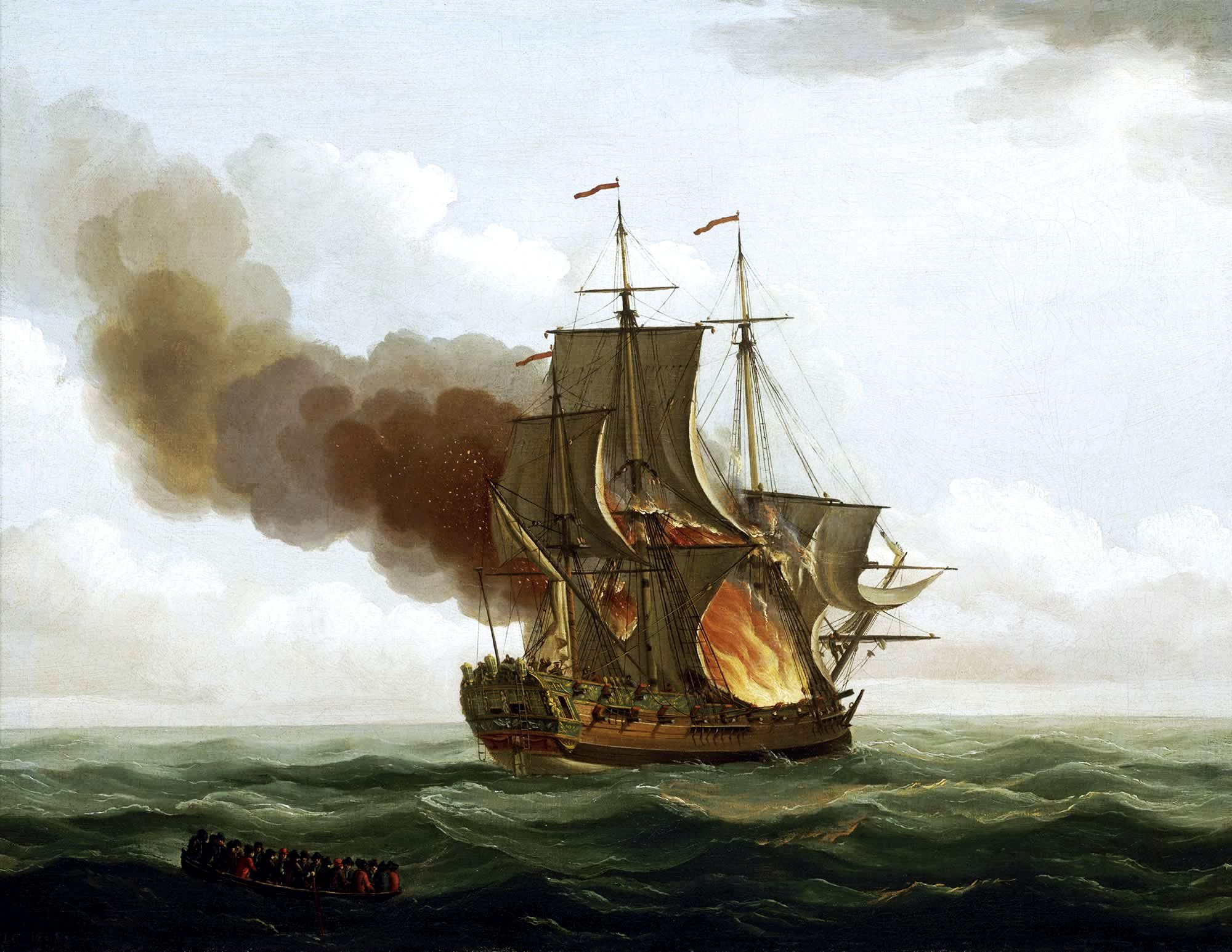 The Luxborough Galley on fire, 25 June 1727.jpg