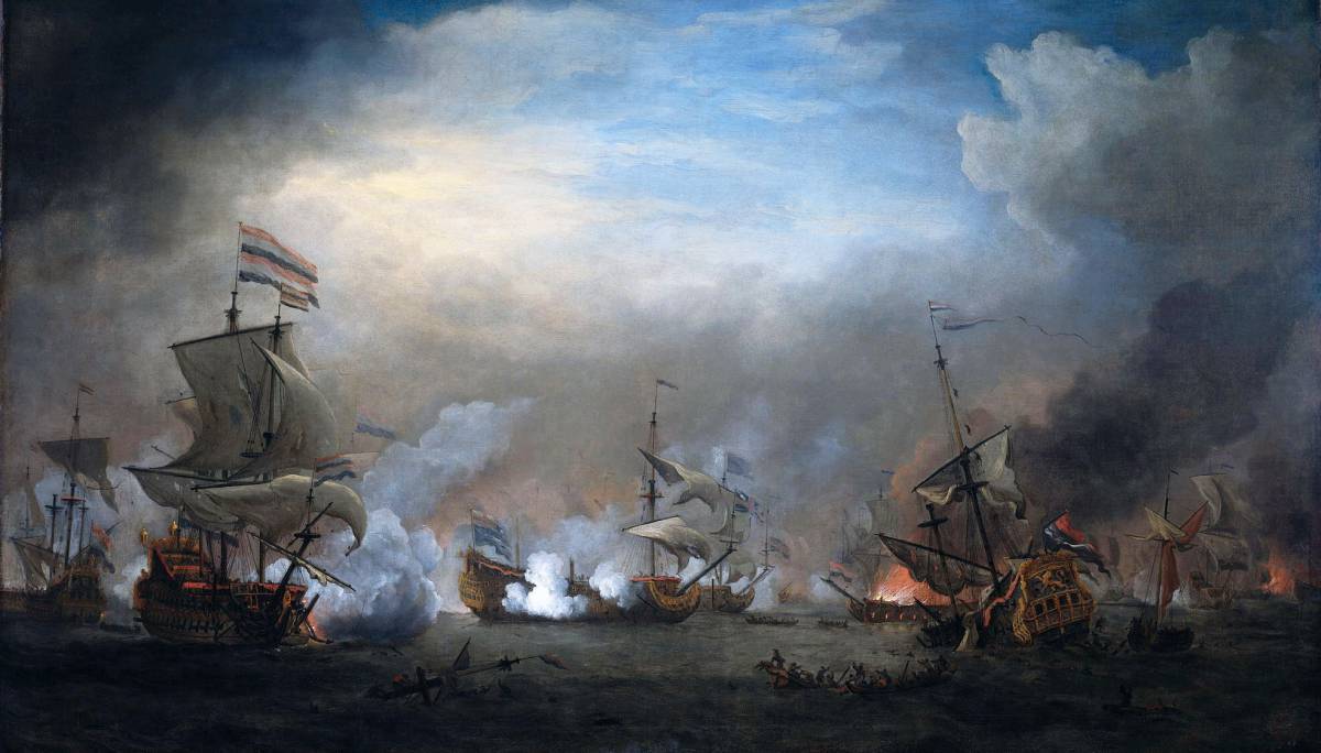 Battle_of_Texel_August_21_1673_(Slag_bij_Kijkduin)_-_Nightly_battle_between_Cornelis_Tromp_and_Eward_Spragg_(Willem_van_de_Velde_II,_1707).jpg