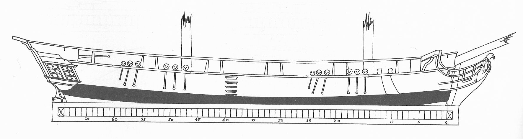 Reconstruction of the lines of the Fair American, with a length between perpendiculars of 69'. From Millar, American Ships of the Colonial and Revolutionary Periods, 122..jpg